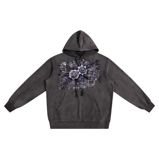 faded hoodie,goth,floral goth,goth rose,hoodie,frayed hoodie,damaged hoodie,grunge,faded grunge goth,faded violet