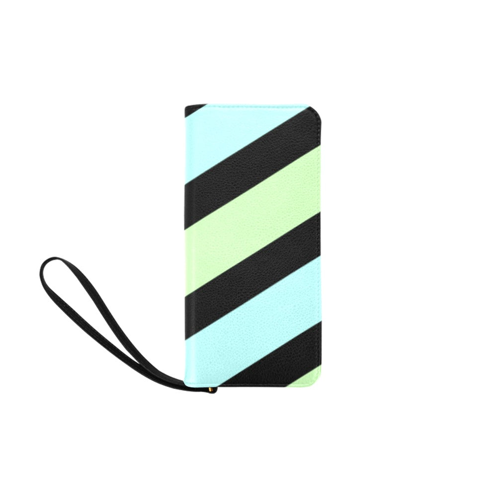 Striped Clutch Zipped Wallet - Blue / Green / Black Women's Clutch Purse