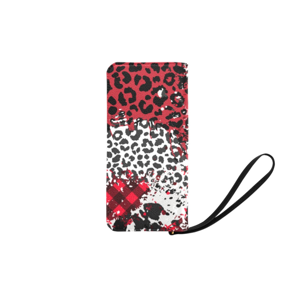 Plaid Leopard Patchwork Clutch Zipped Wallet - Red Women's Clutch Purse