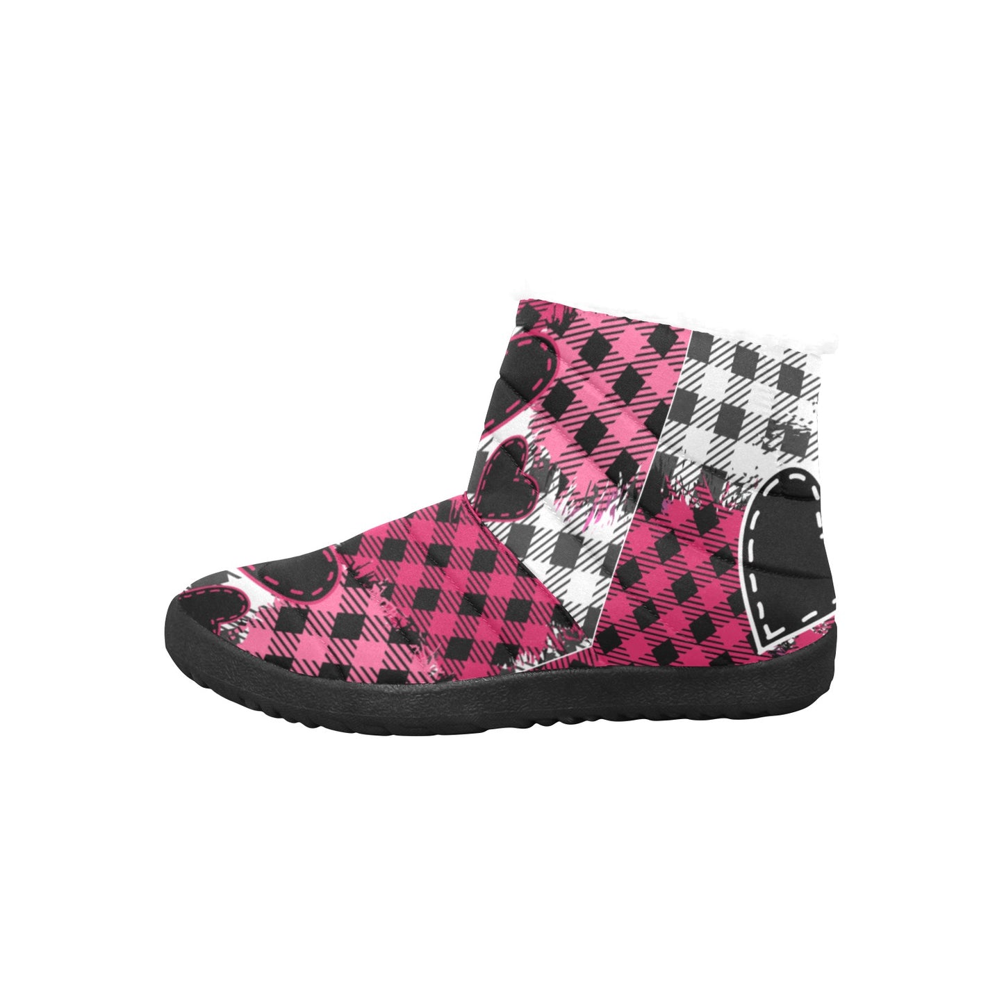 Plaid Patchwork Boots - Pink Heart