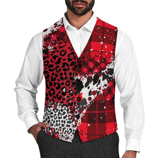 Leopard Red Plaid Suit Vest Unisex - S