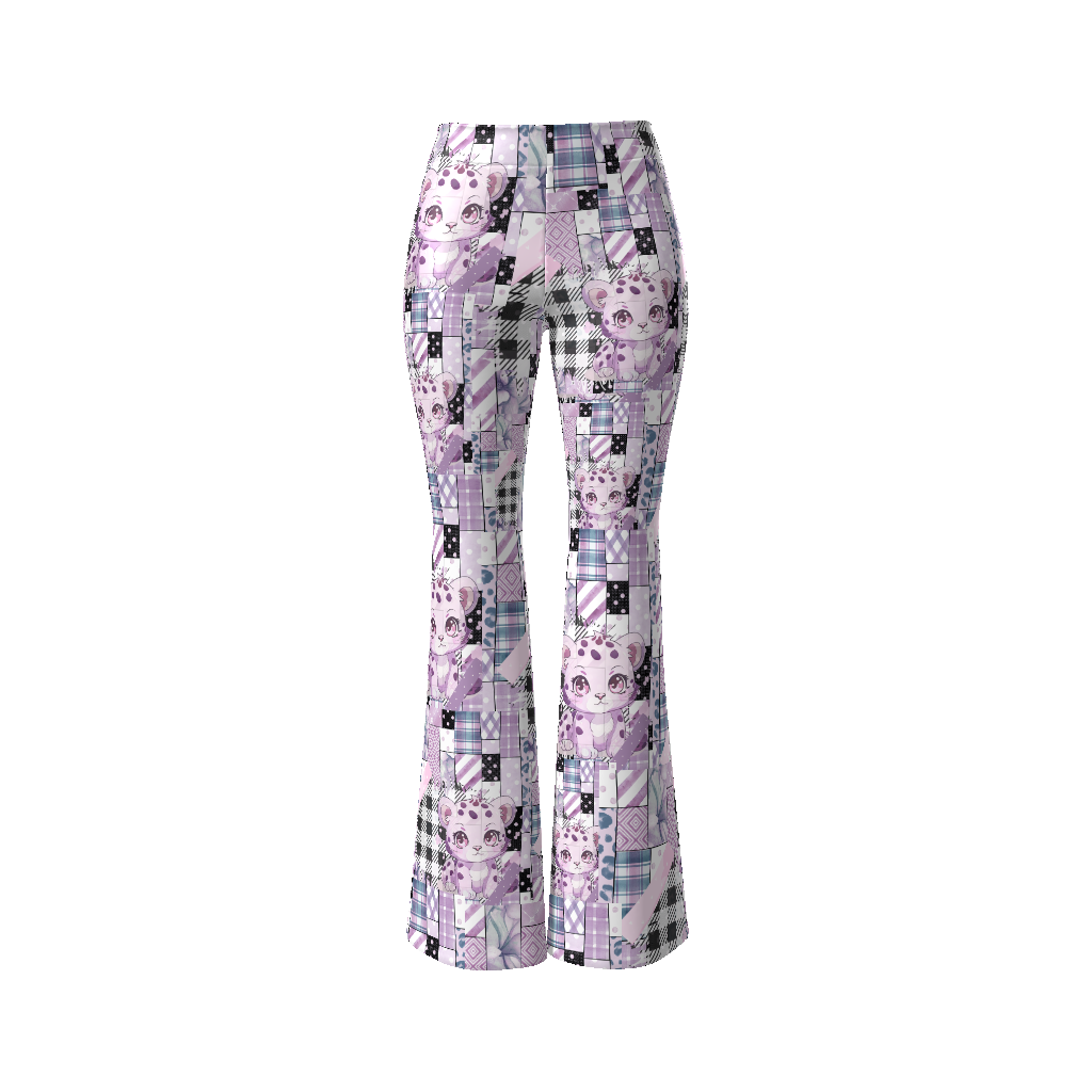 Purple Leopard Patchwork Women’s Flare Leg Pants - Custom Color / S