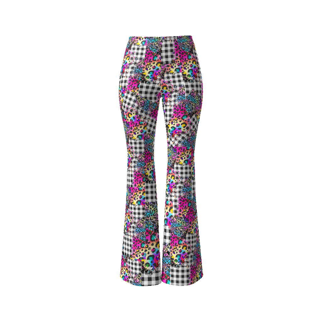 Rainbow Leopard Plaid Patchwork Women’s Flare Leg Pants - Custom Color / S