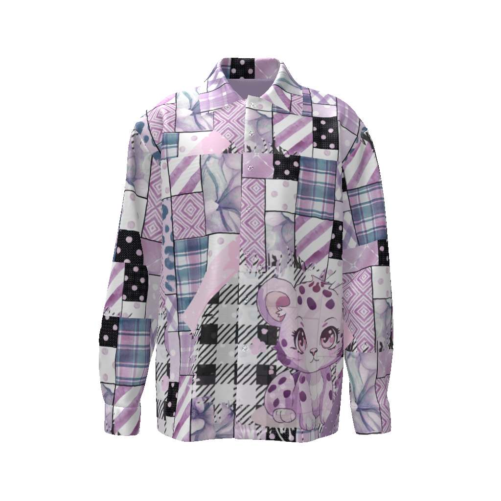 Purple Leopard Patchwork Button Up Long Sleeve Shirt Unisex