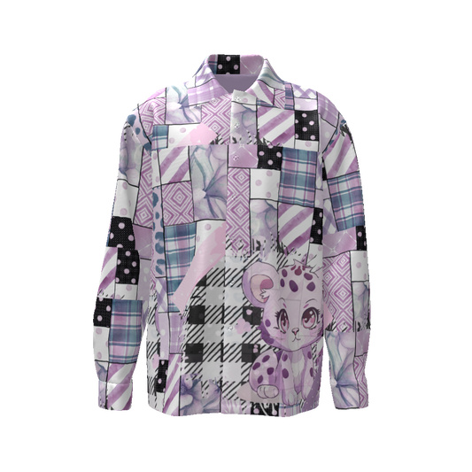 Purple Leopard Patchwork Button Up Long Sleeve Shirt Unisex