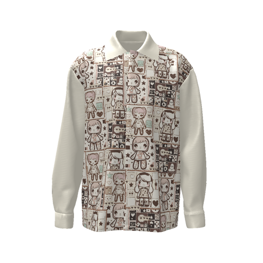 Vintage Doll Patchwork Button Down Long Sleeve Shirt Unisex