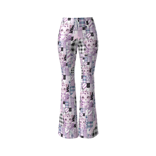 Purple Leopard Patchwork Women’s Flare Leg Pants