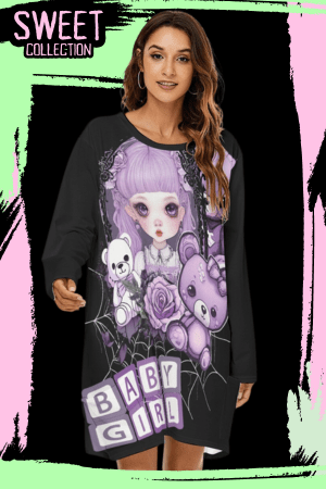 Gothic Baby Girl Purple Teddy Bear Night Shirt Dress