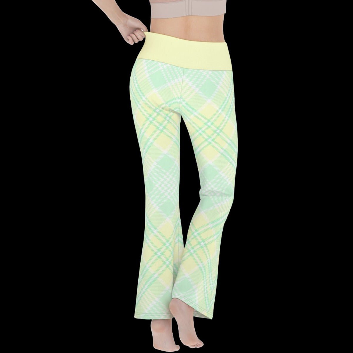 Green & Yellow Plaid Women’s Flare Yoga Pants - yoga pants