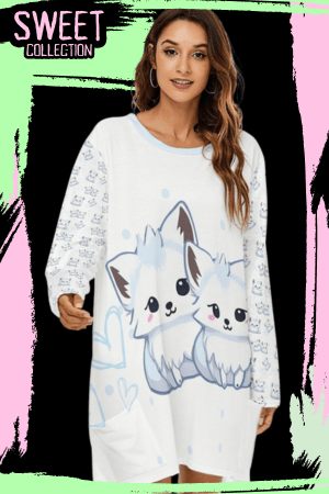 Kawaii Baby Arctic Fox Night Shirt Dress