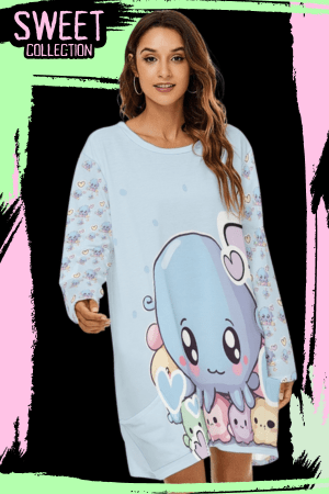 Kawaii Baby Octopus Night Shirt Dress