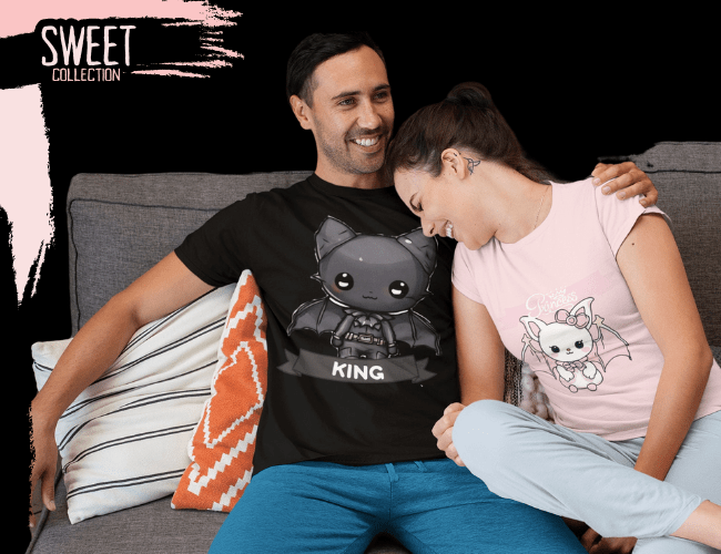 Kawaii Bat Princess & King Adult Graphic Shirt