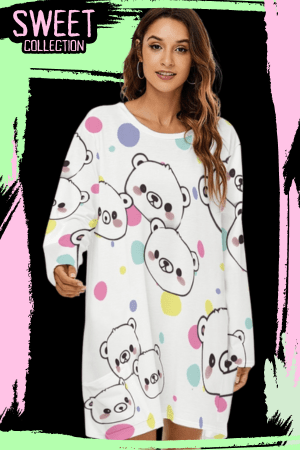 Kawaii Polar Bear Polka Dot Night Shirt Dress