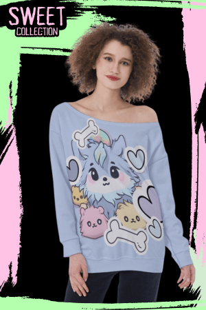 Kawaii Wolf Oversized Women’s Off-Shoulder Sweatshirt