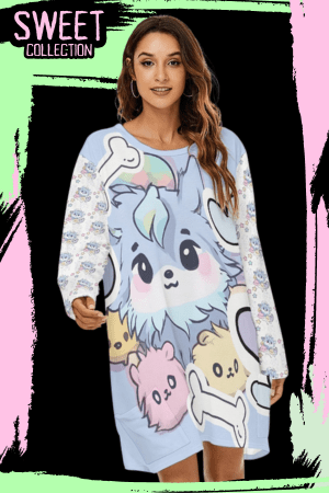 Kawaii Wolf Pup Night Shirt Dress