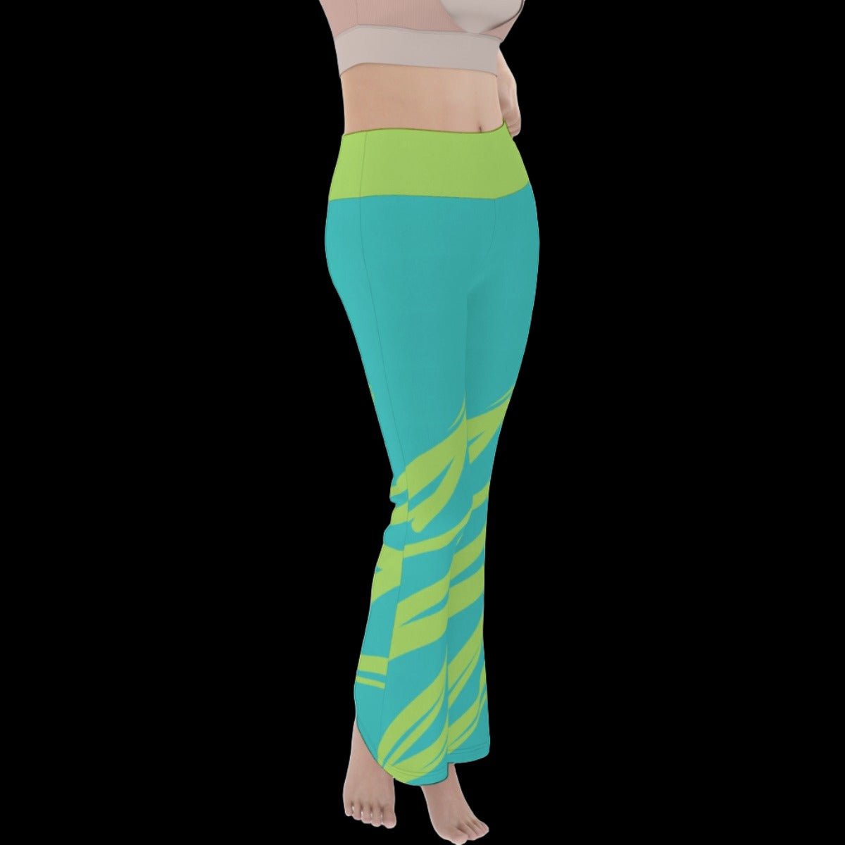 Lime Green Teal Zig Zag Women’s Flare Yoga Pants