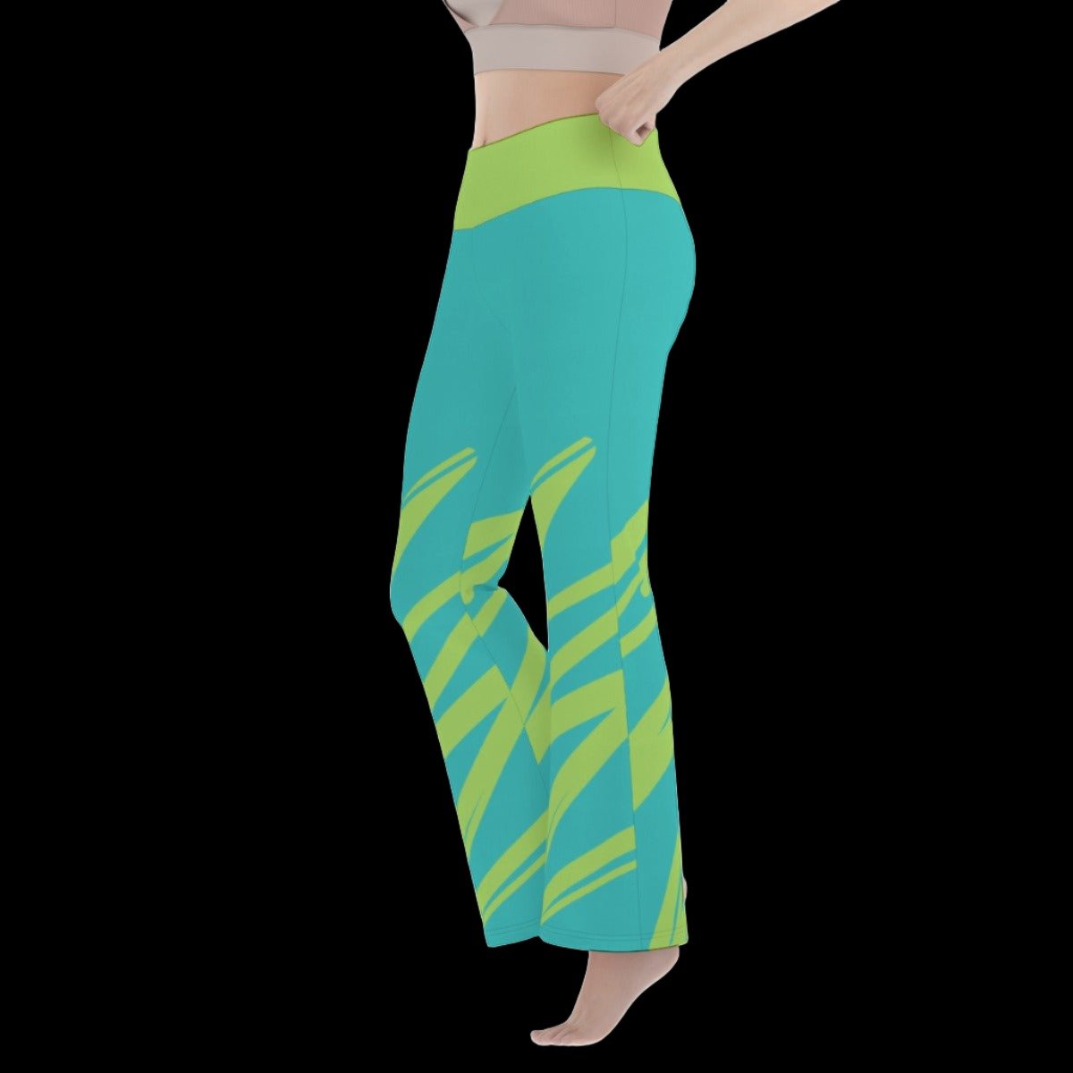 Lime Green Teal Zig Zag Women’s Flare Yoga Pants