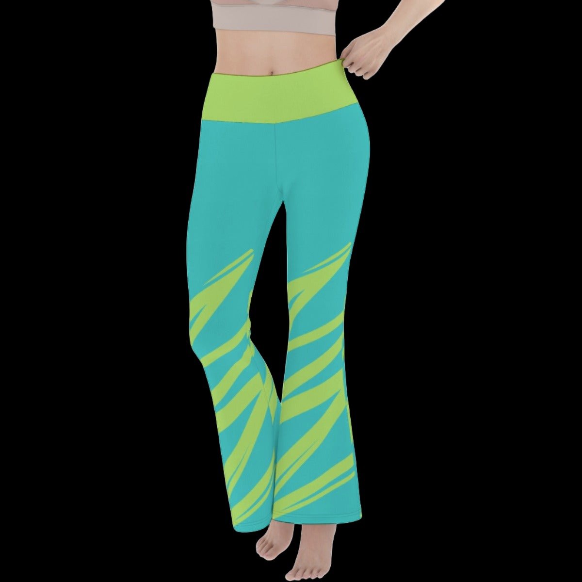 Lime Green Teal Zig Zag Women’s Flare Yoga Pants - S