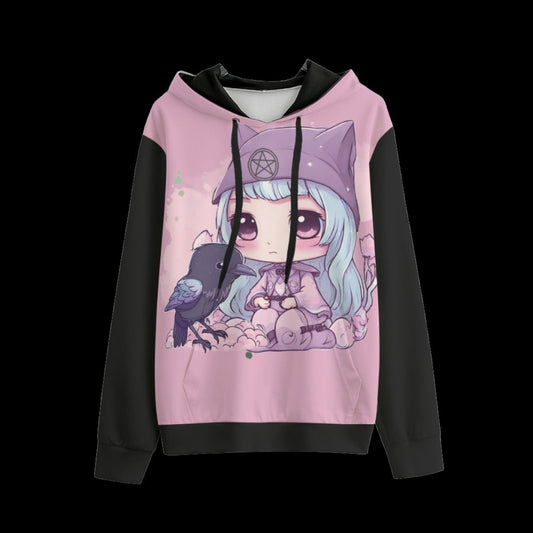 Little Pagan Chibi Raven Bird Unisex Pullover Hoodie | 310GSM Cotton - XS