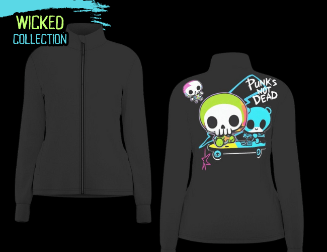 Neon Punk Skater Skull Long Sleeve Thumbhole Jacket