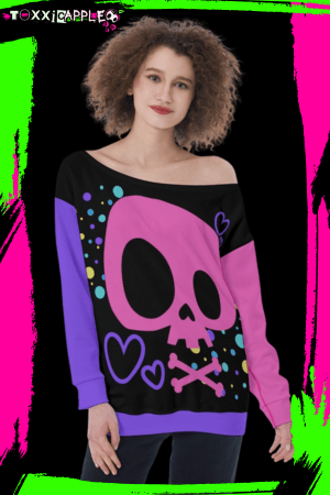 Neon Skull Oversized Women’s Off-Shoulder Sweatshirt