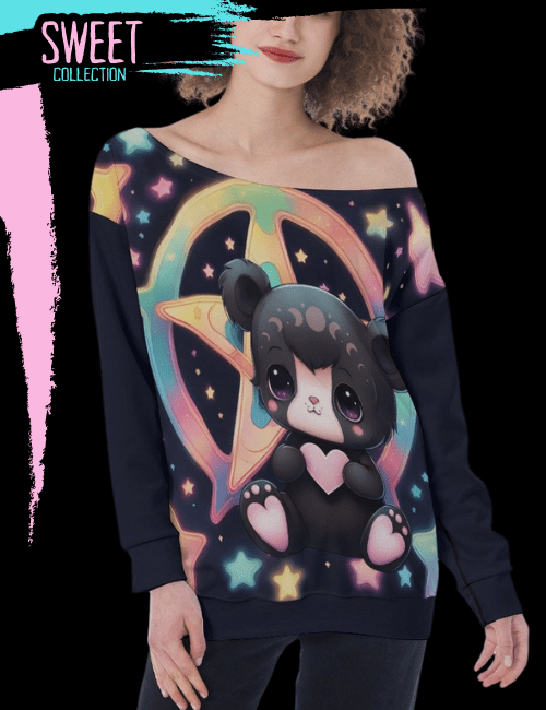 Pagan Teddy Bear Oversized Women’s Off-Shoulder Sweatshirt