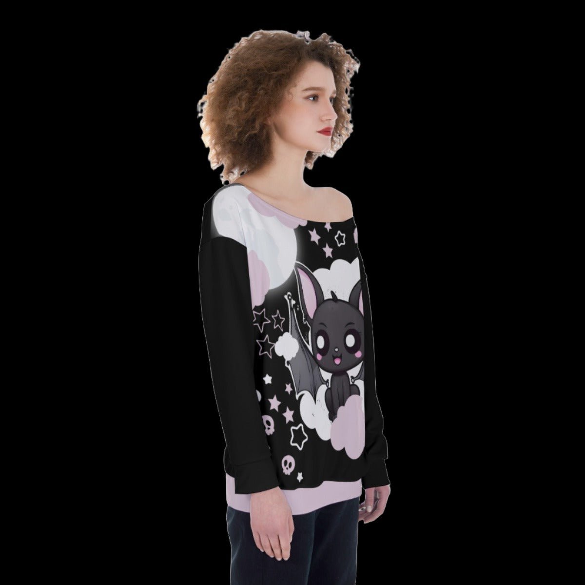 Pastel Goth Bat Starry Moonlight Women’s Off-Shoulder Sweatshirt