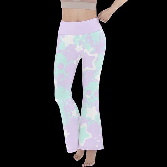 Pastel Goth Stars & Skulls Women’s Flare Yoga Pants - yoga pants