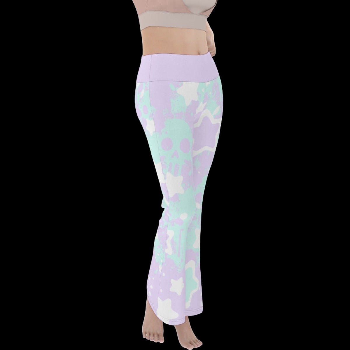 Pastel Goth Stars & Skulls Women’s Flare Yoga Pants - yoga pants