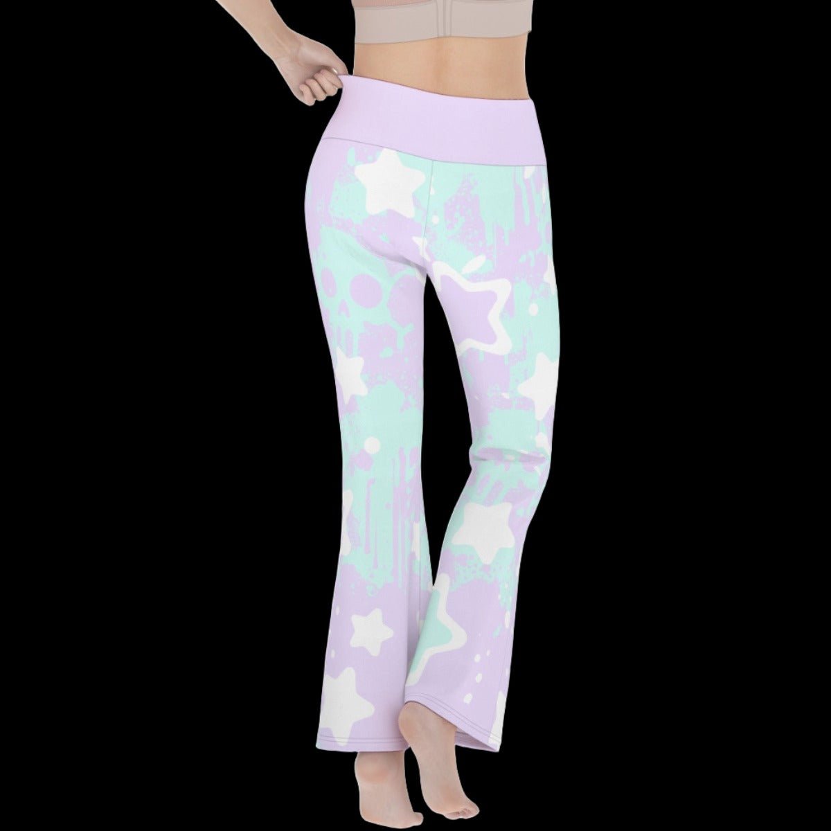 Pastel Goth Stars & Skulls Women’s Flare Yoga Pants - yoga pants