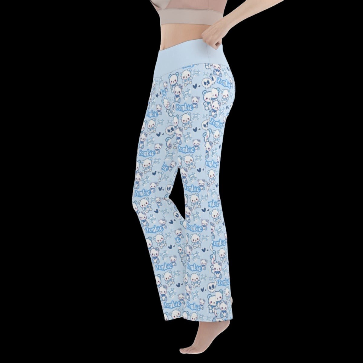 Pastel Goth Zombie Teddy Bear Blue Women’s Flare Yoga Pants - yoga pants