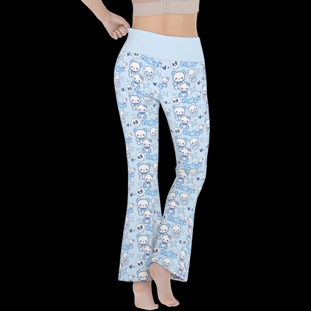 Pastel Goth Zombie Teddy Bear Blue Women’s Flare Yoga Pants - yoga pants