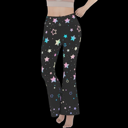 Pastel Starry Night Black Women’s Flare Yoga Pants - yoga pants