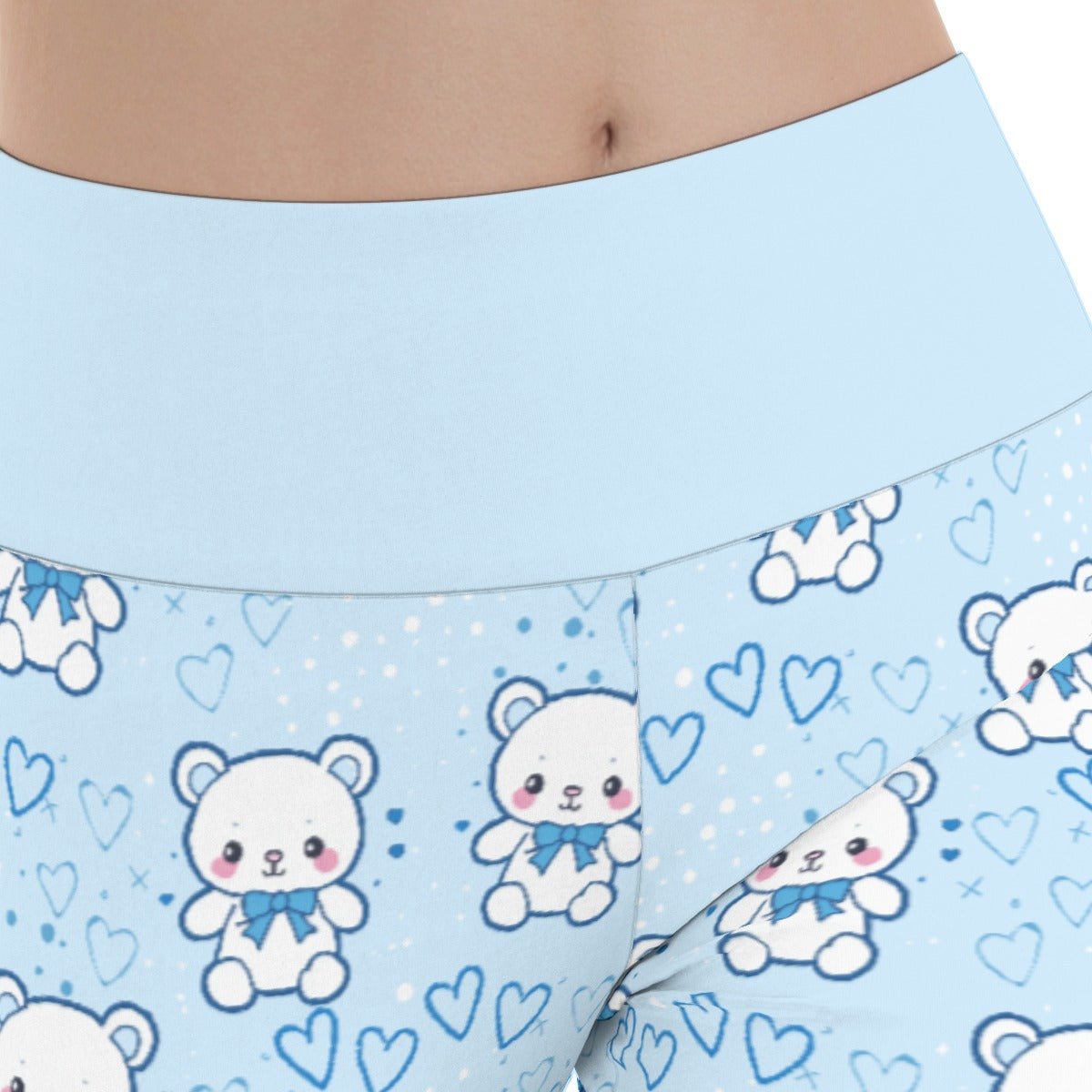 Pastel Teddy Bear Blue Women’s Flare Yoga Pants - yoga pants