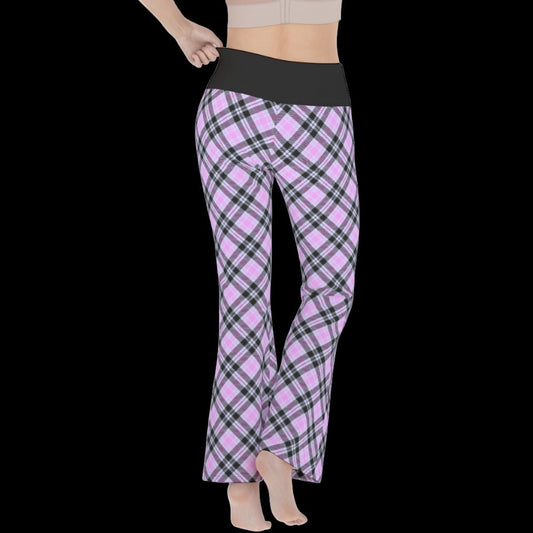 Pink & Black Plaid Women’s Flare Yoga Pants - yoga pants