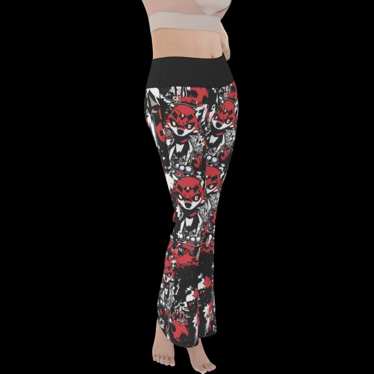 Red White Black Punk Wolf Graffiti Women’s Flare Yoga Pants - yoga pants