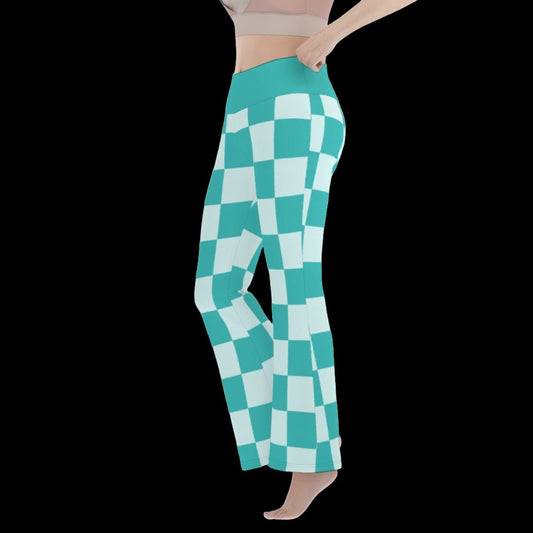 Teal Checkered Women’s Flare Yoga Pants