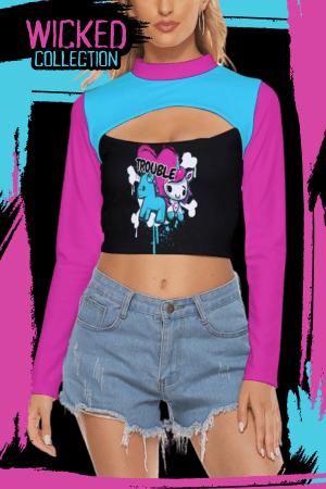 Trouble Unicorn Neon Women’s Hollow Chest Keyhole Tight Crop Top