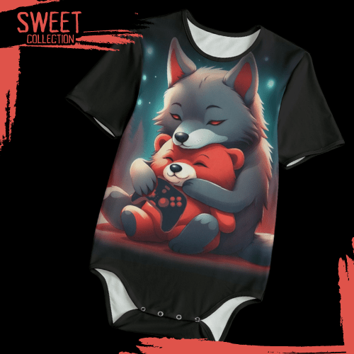 VIdeo Game Wolf and Teddy Gamer Adult Onesie Toxxic Apple Clothing Alternative Clothing for Adults