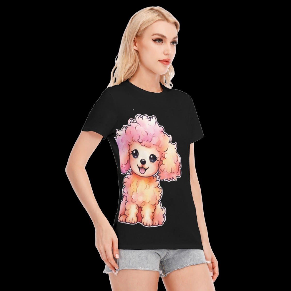 Watercolor Apricot Poodle Women’s Round Neck T-Shirt Graphic T-Shirt