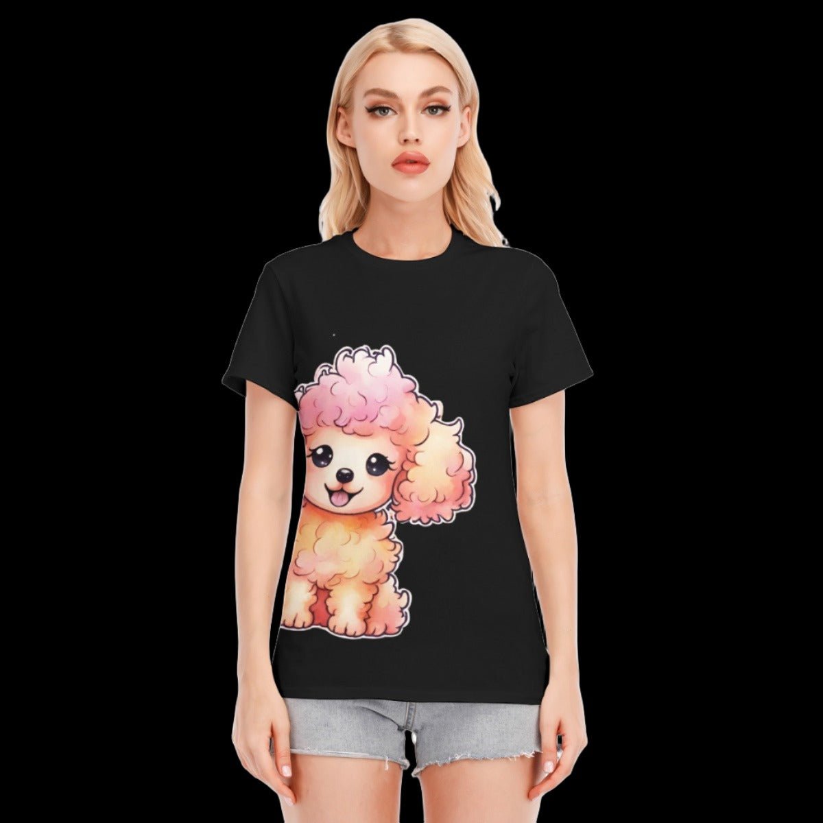 Watercolor Apricot Poodle Women’s Round Neck T-Shirt Graphic T-Shirt