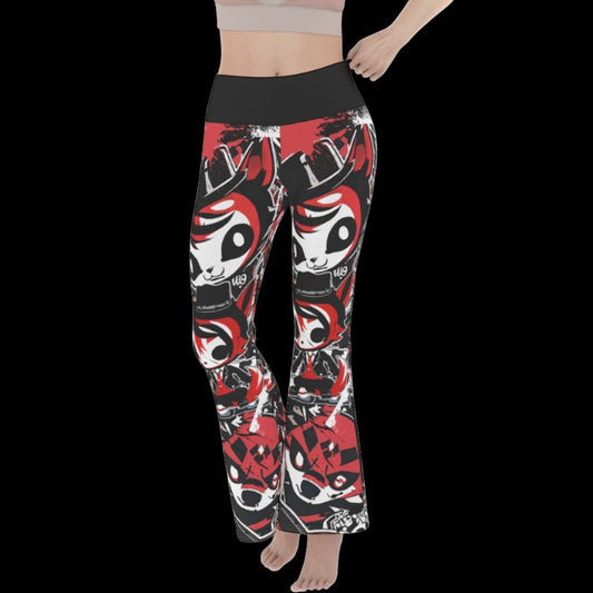 White & Red Alternative Punk Wolf Women’s Flare Yoga Pants - S