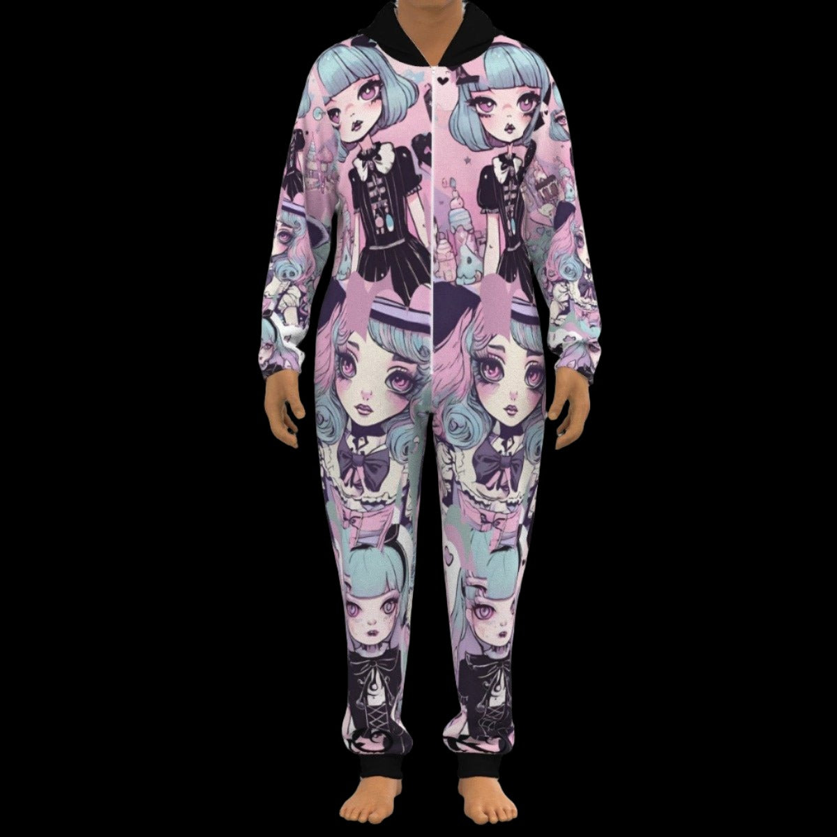 Wicked Sweet Gothic Doll Fleece Adult Onesie Pajamas Toxic Apple Clothing Alternative Clothing for Adults