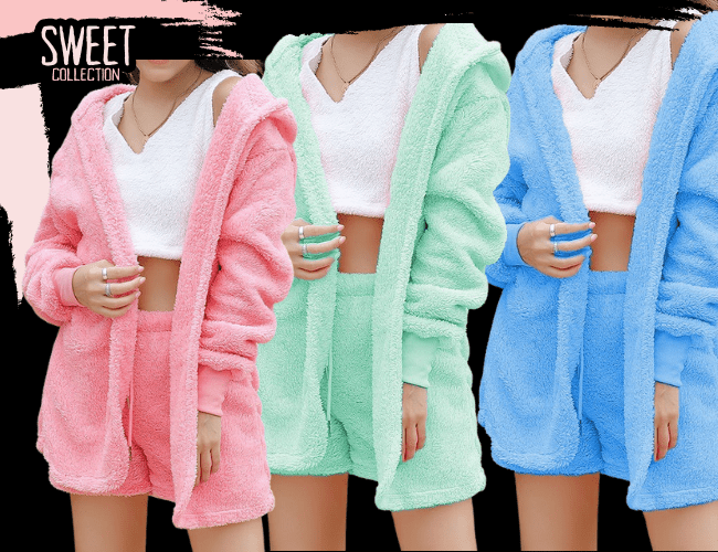 Women’s Pastel Plush Lounge Wear Set (3-Piece)