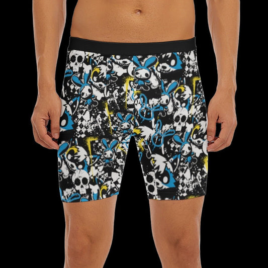 Yellow Blue Graffiti Wolf Bunny Men’s Long Boxer Briefs - S